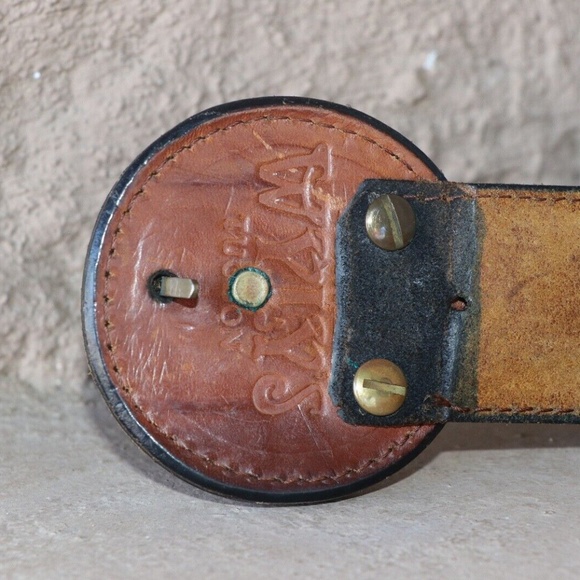 RARE 70s Vintage WYLY\'s Brown Leather Buckle Belt w/ Genuine Turquoise main image 9
